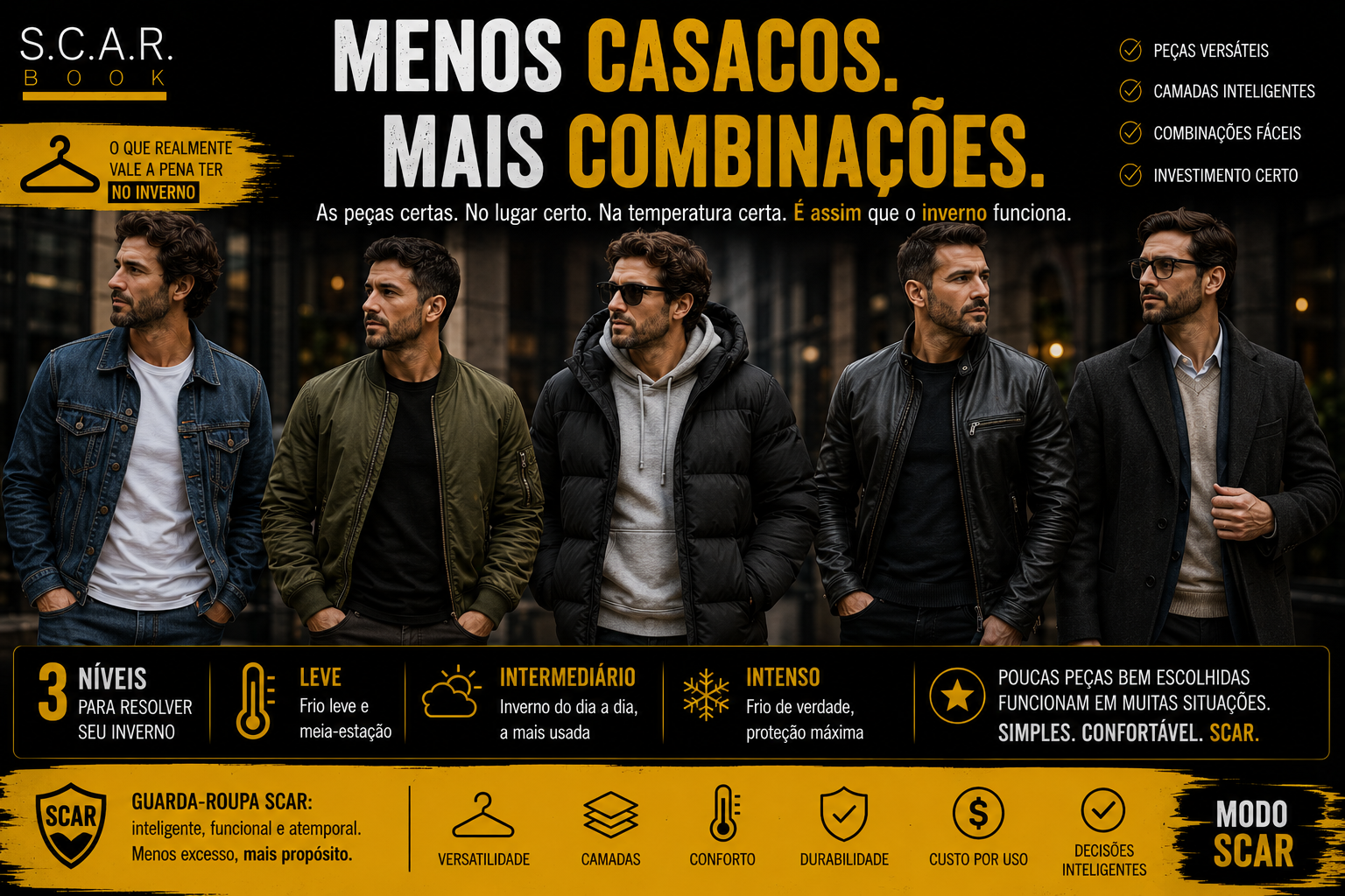 Casacos e jaquetas masculinas: o que realmente vale a pena ter no inverno